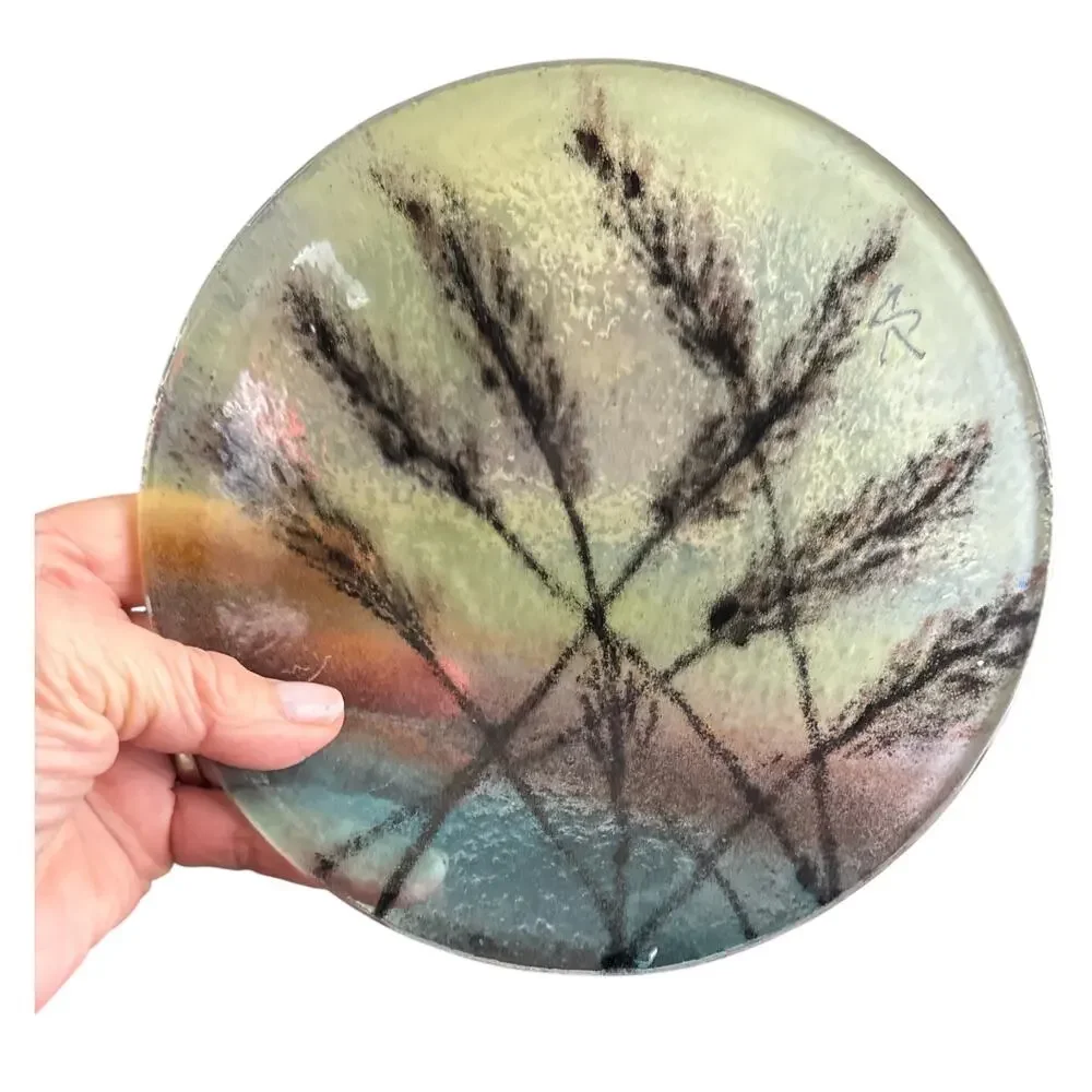 Fused Glass Pampas Grass at Sunset Art Glass 7” Plate